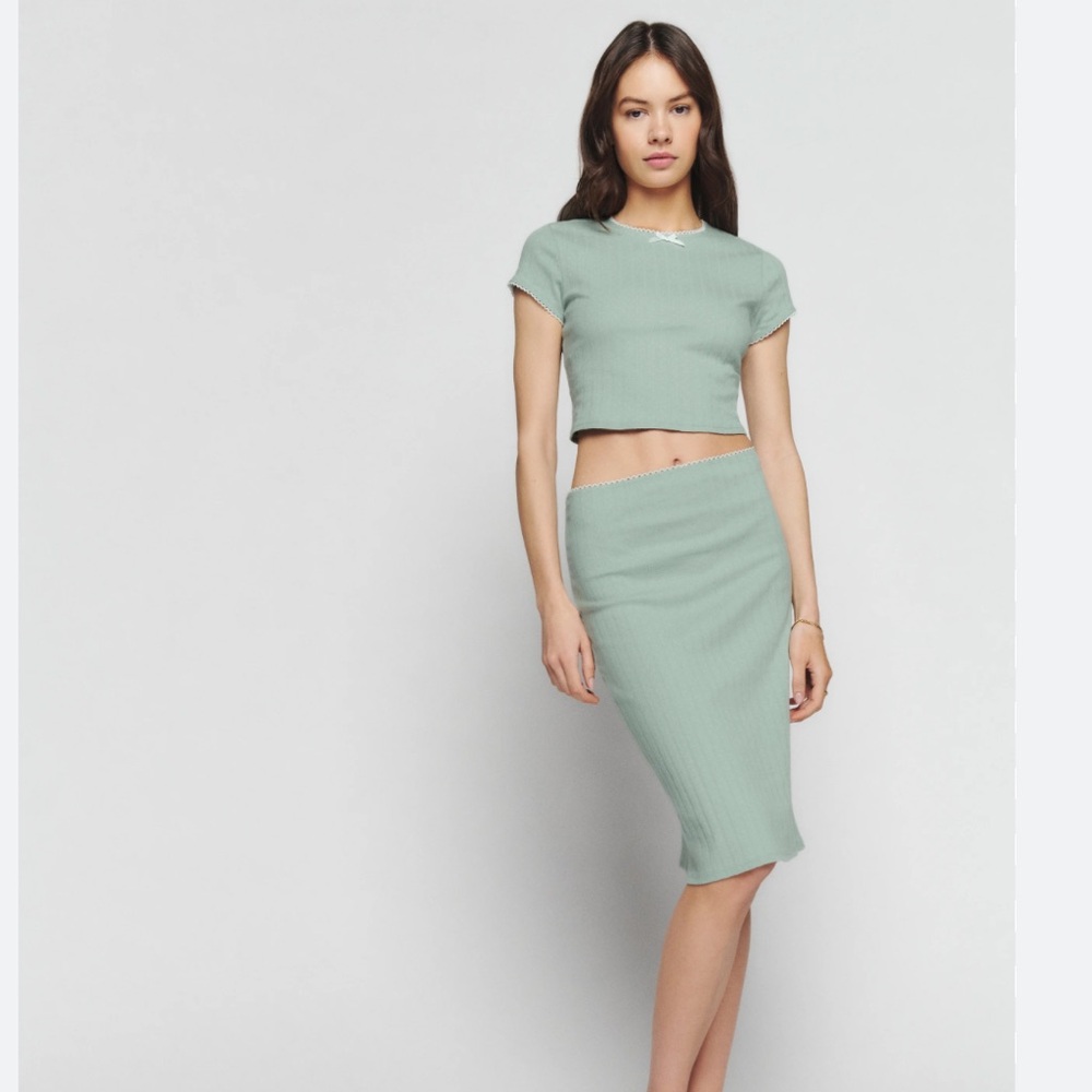Reformation Green Pencil Skirt Set Knee-Length Casual
